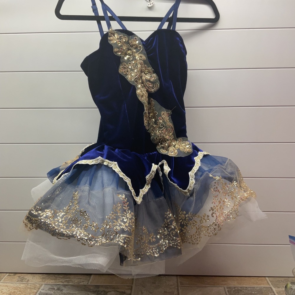Weissman Navy Blue Velvet Gold Sequin Tutu Dance Costume 14708 Small Adult